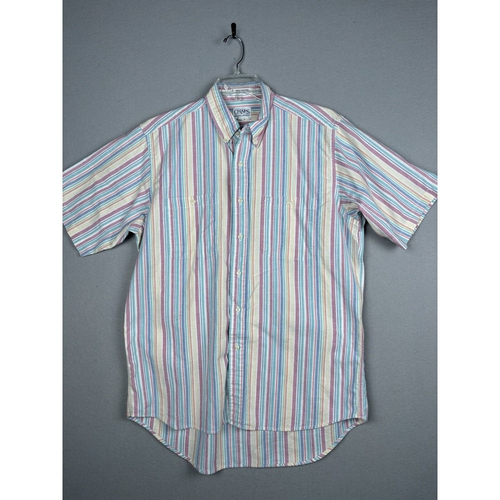 Vintage Chaps Ralph Lauren Men's Shirt L Short Sleeve Button Stripe Casual 3421